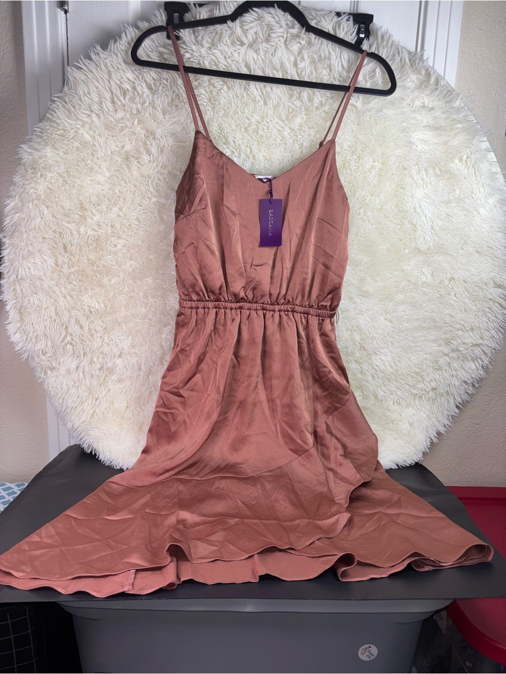 NWT LASCANA by VENUS Rust Satin Slip Dress with Spaghetti Straps size 2 - Picture 4 of 15